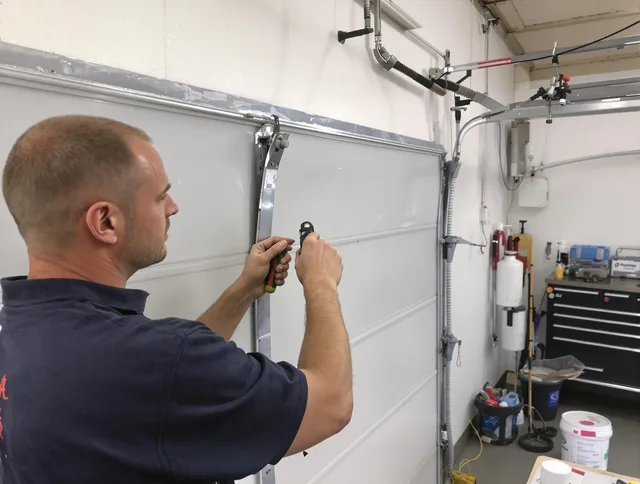 Before and after garage door dent repair by Paramount Garage Door Repair in Paramount