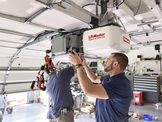 Paramount Garage Door Repair technician performing advanced diagnostics on garage opener in Paramount