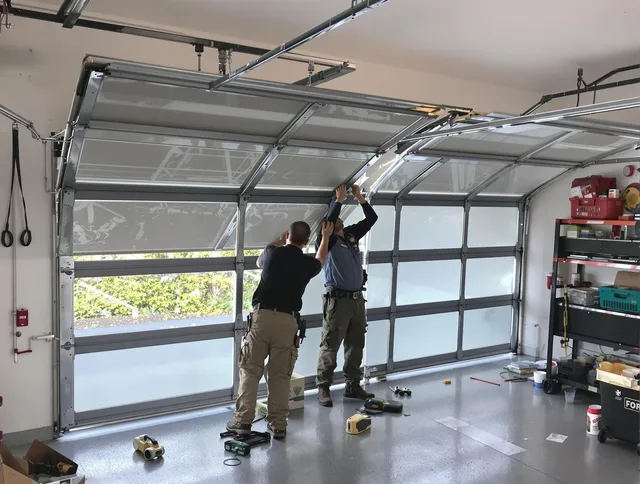 Paramount Garage Door Repair expert performing precise panel replacement on Paramount garage door